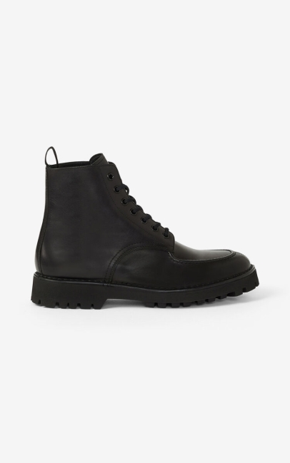Kenzo Men K-mount Laced Leather Ankle Boots Black